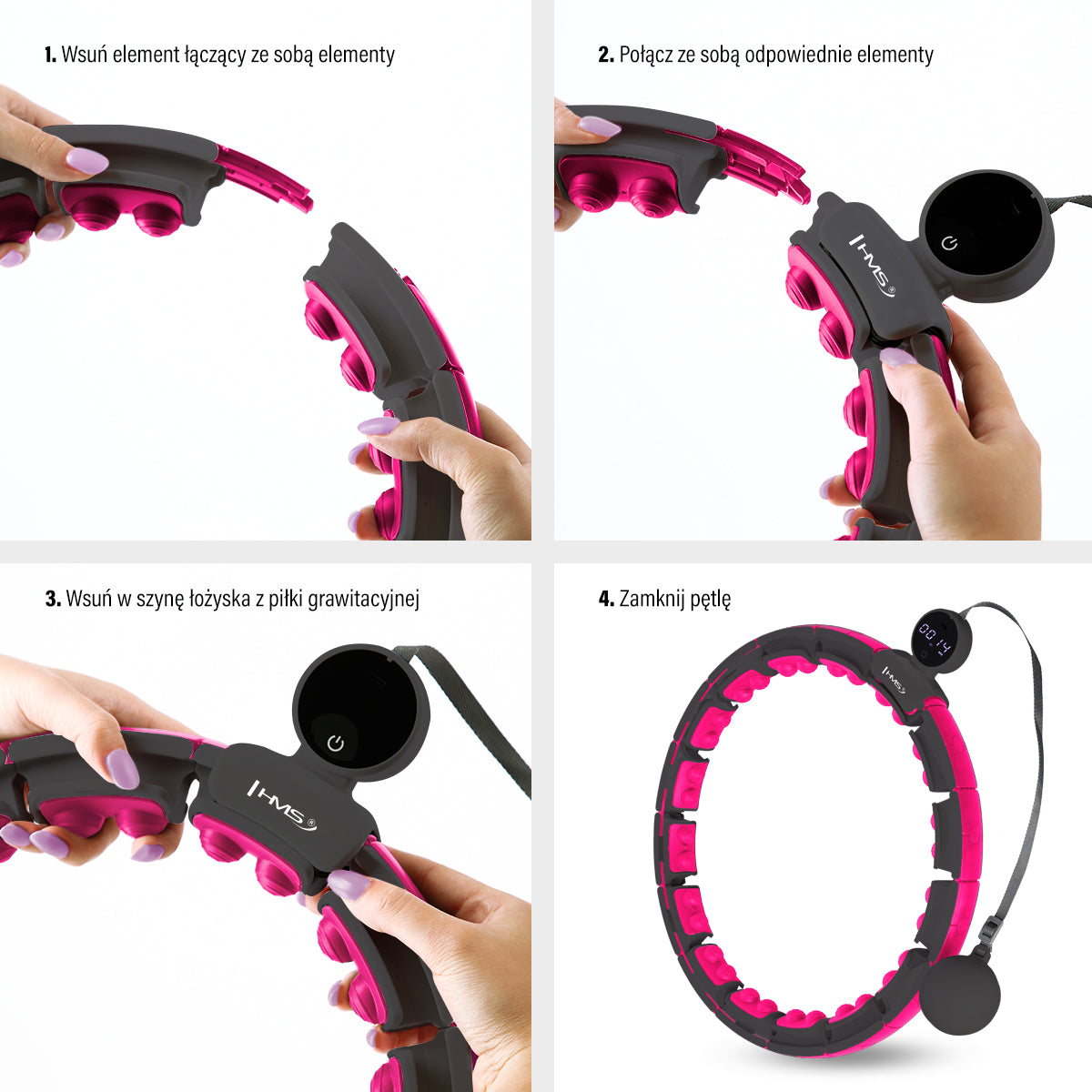 Hula hop black/pink z magnesami i obciążnikiem + licznik HHM16 Hms