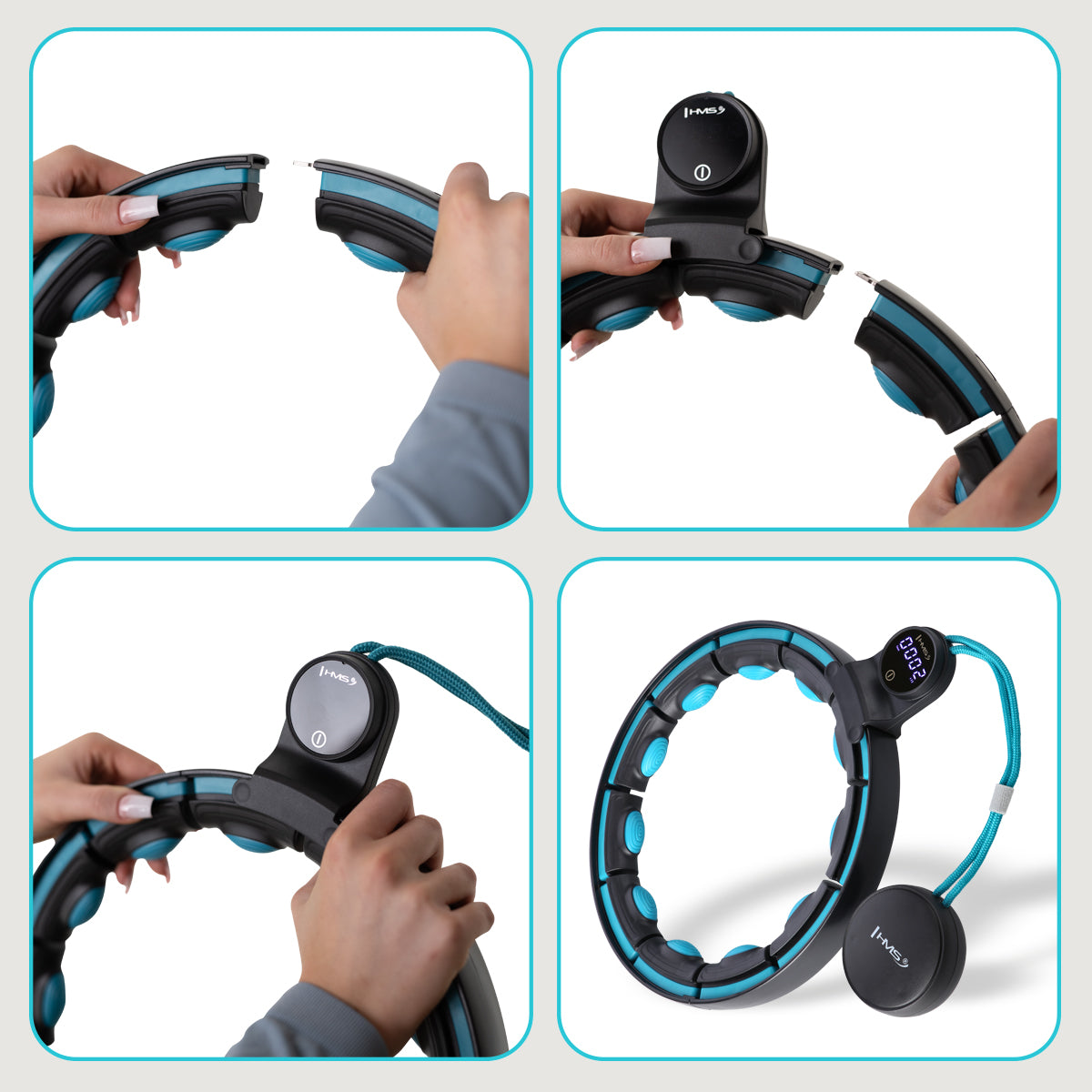 Hula hop black/turquoise z magnesami i obciążnikiem + licznik HHM17 Hms
