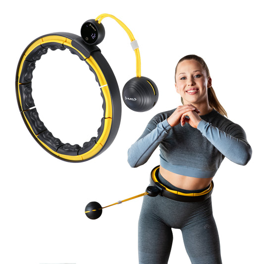 Hula hop black/yellow z magnesami, wypustkami tpe i obciążnikiem + licznik HHM21 Hms