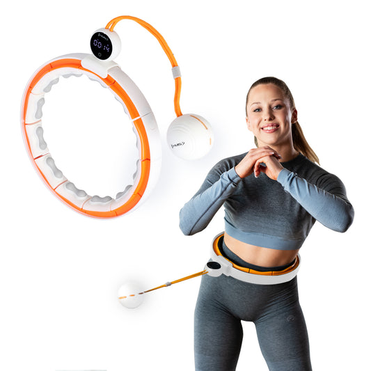 Hula hop white/orange z magnesami, wypustkami tpe i obciążnikiem + licznik HHM21 Hms