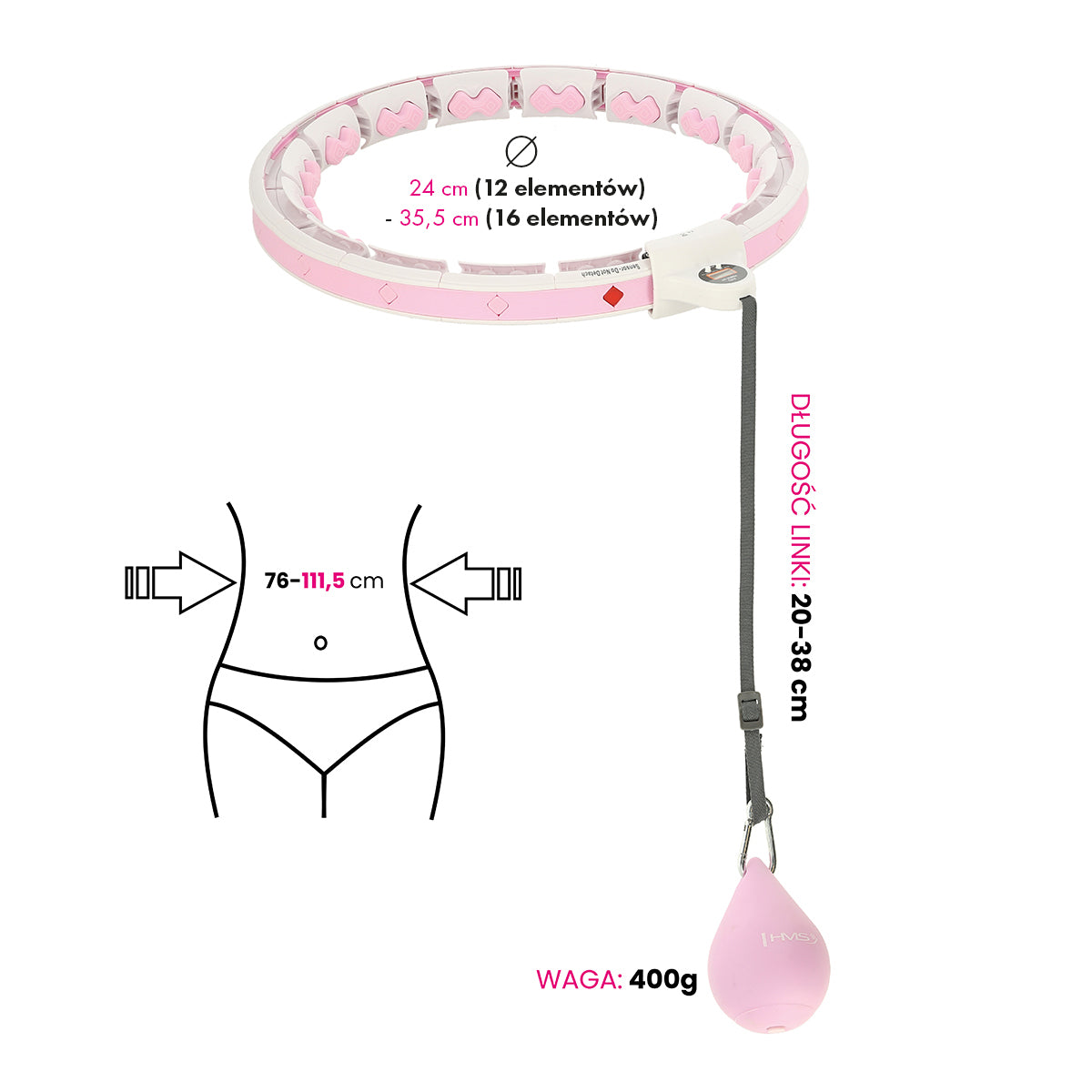 Hula hop pink z wypustkami i obciążnikiem + licznik HHW06 Hms