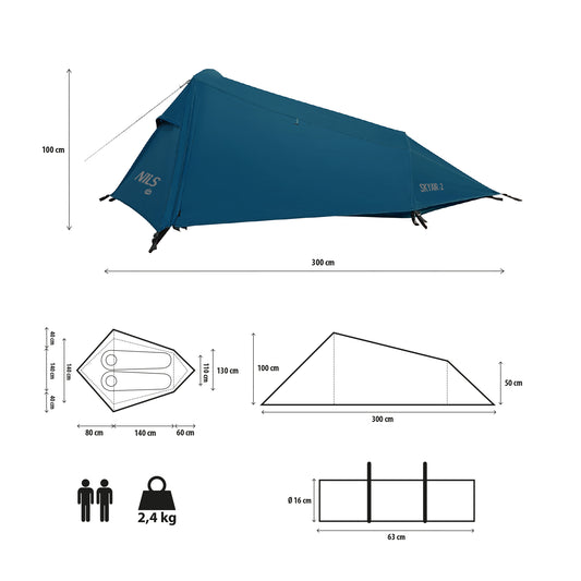 Namiot ultra light skyair 2 niebieski NC2502 Nils Camp