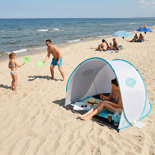 Szaro-turkusowy namiot plażowy samorozkładający podłoga NC3173 Nils