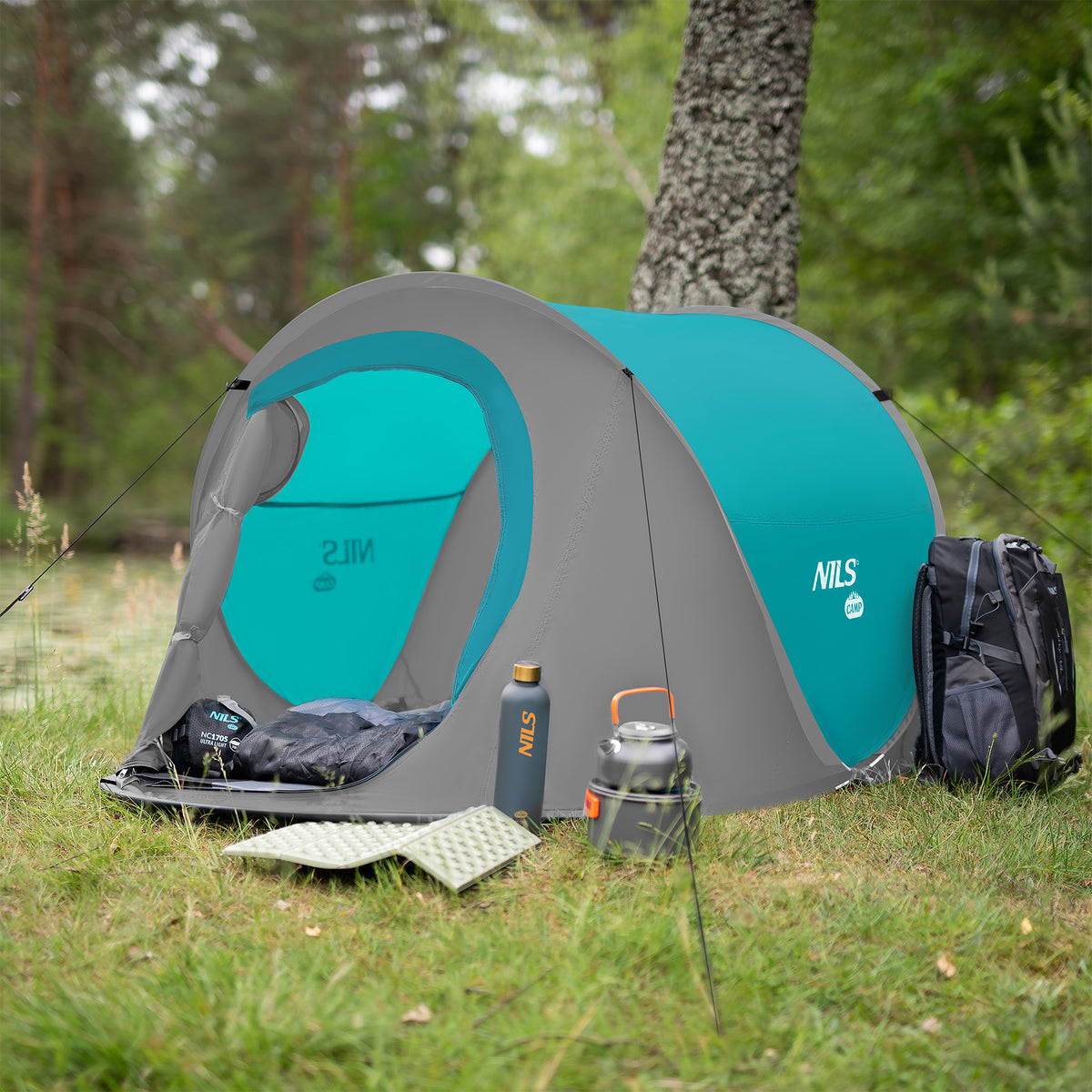 Namiot kempingowy samorozkładający turkusowy NC3743 Nils Camp