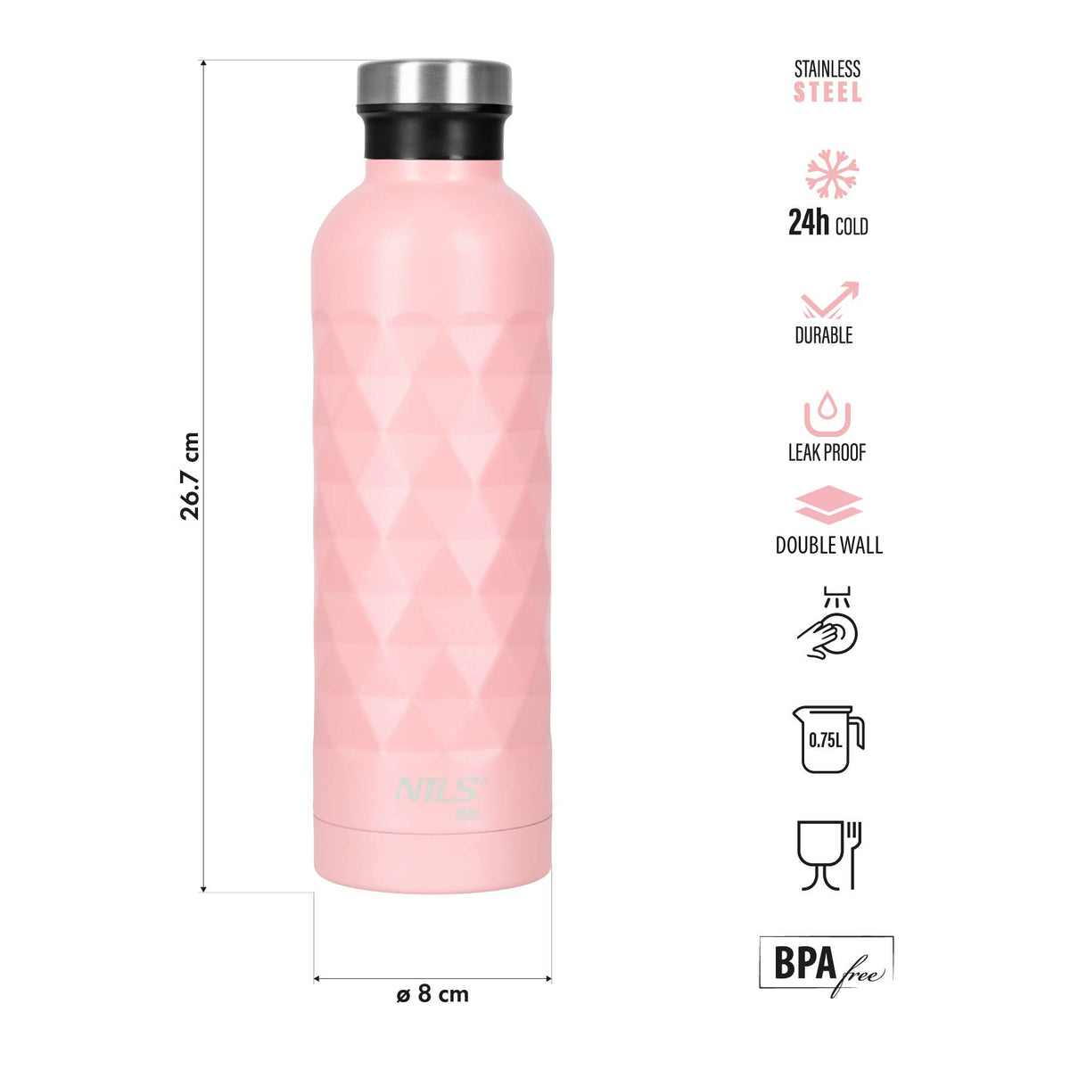 Butelka turystyczna 750ml różowa NC3805 Nils Camp
