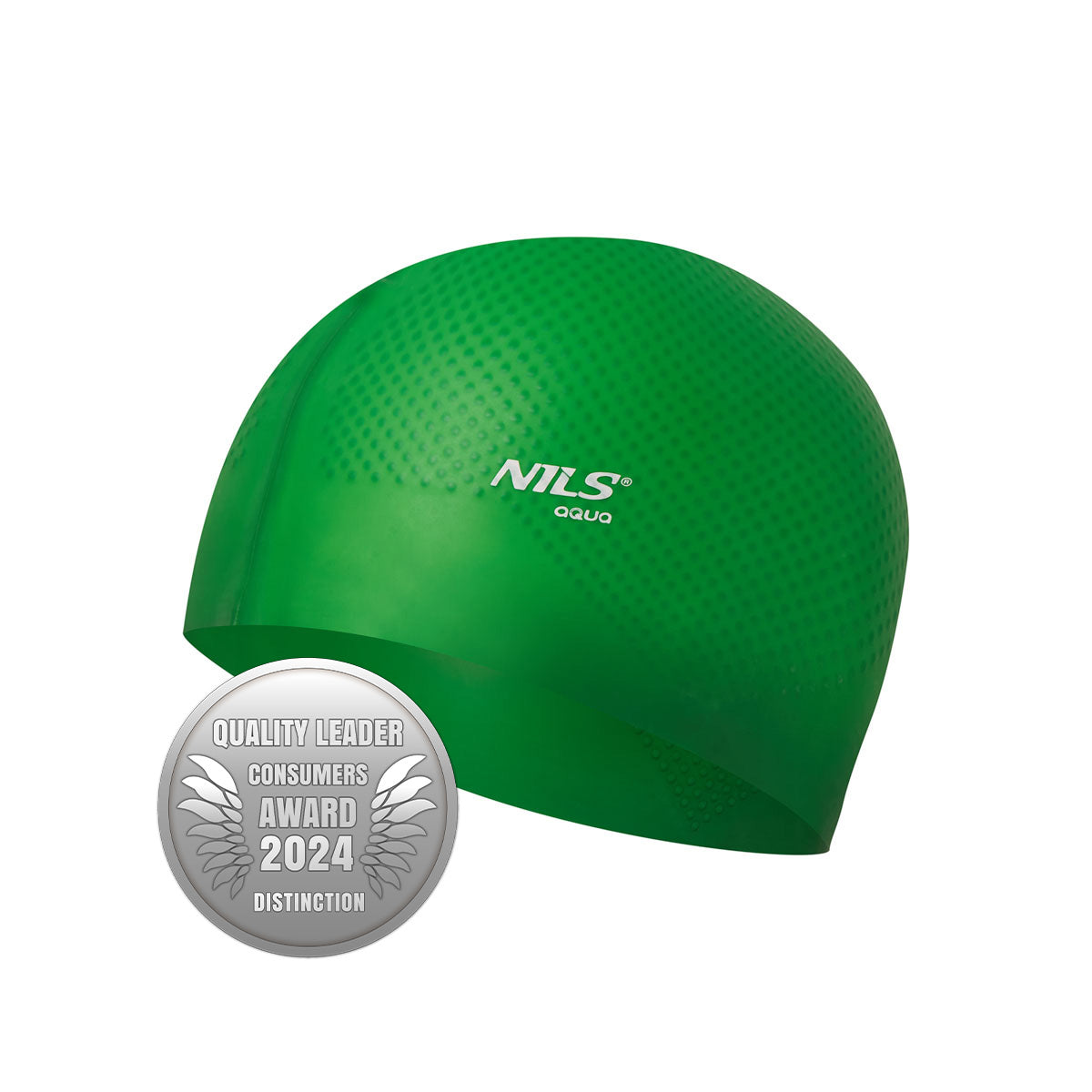 Nqc jednokolorowy zielony czepek silikonowy dots Nils Aqua