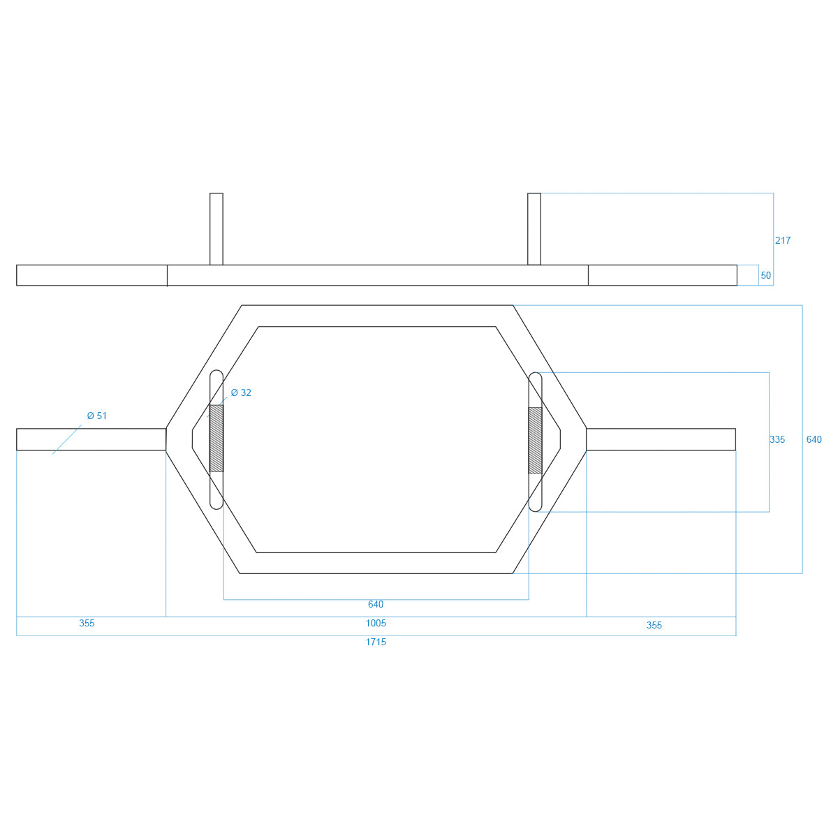 Gryf heksagonalny 28kg 1700mm GHX02B Hms