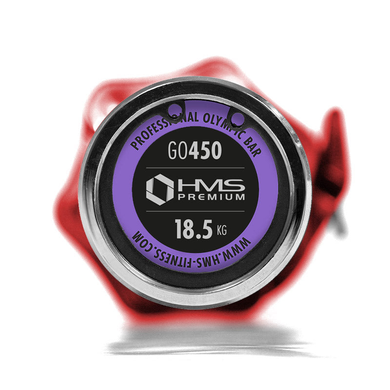 (+ zg1000r) gryf olimpijski 18.5kg 2200mm hms z zaciskami lock jaw red GO450 Hms Premium