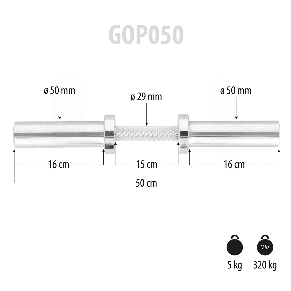 (+zaciski) gryf krótki olimpijski 5kg 50cm GOP050 Hms