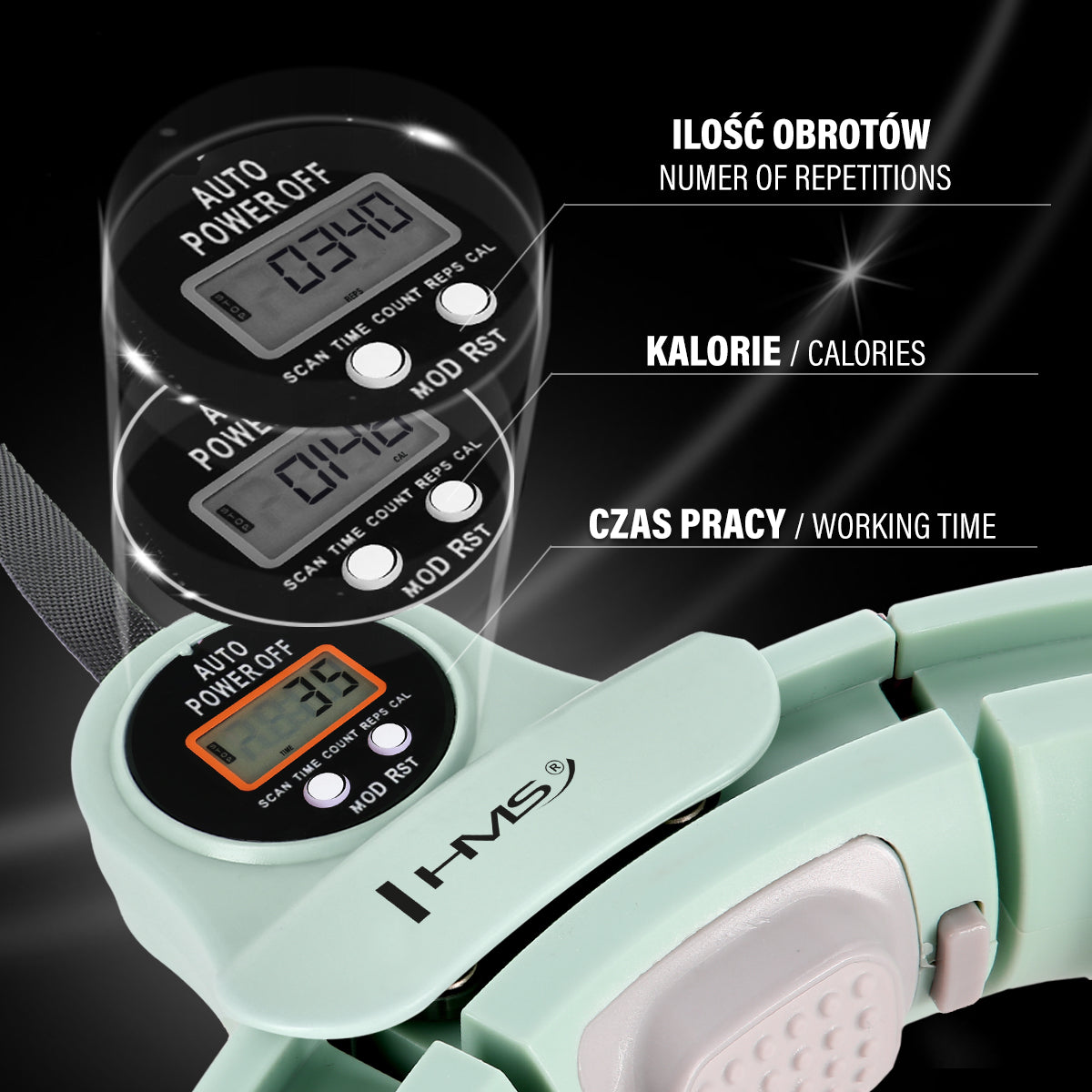 Hula hop green z magnesami i obciążnikiem + licznik HHM13 Hms
