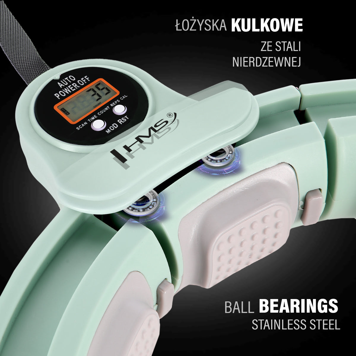 Hula hop green z magnesami i obciążnikiem + licznik HHM13 Hms