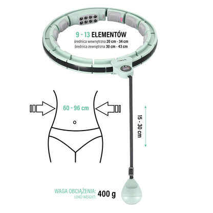 Hula hop green z magnesami i obciążnikiem + licznik HHM13 Hms