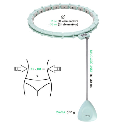 Hula hop green z magnesami i obciążnikiem + licznik HHM14 Hms