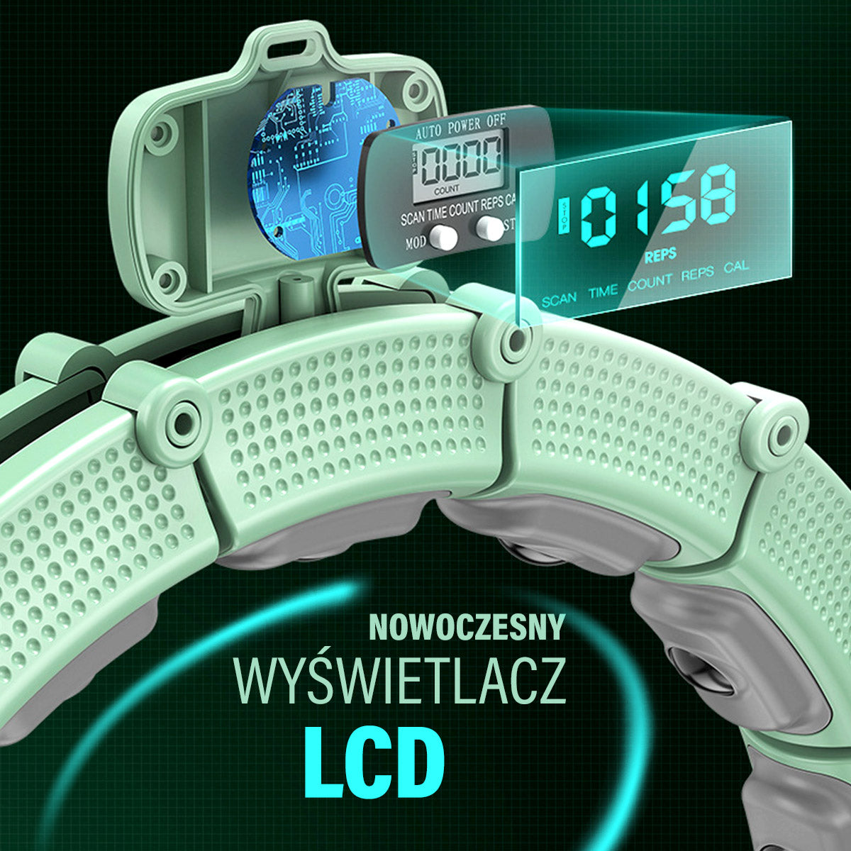 Hula hop green z magnesami i obciążnikiem + licznik HHM14 Hms