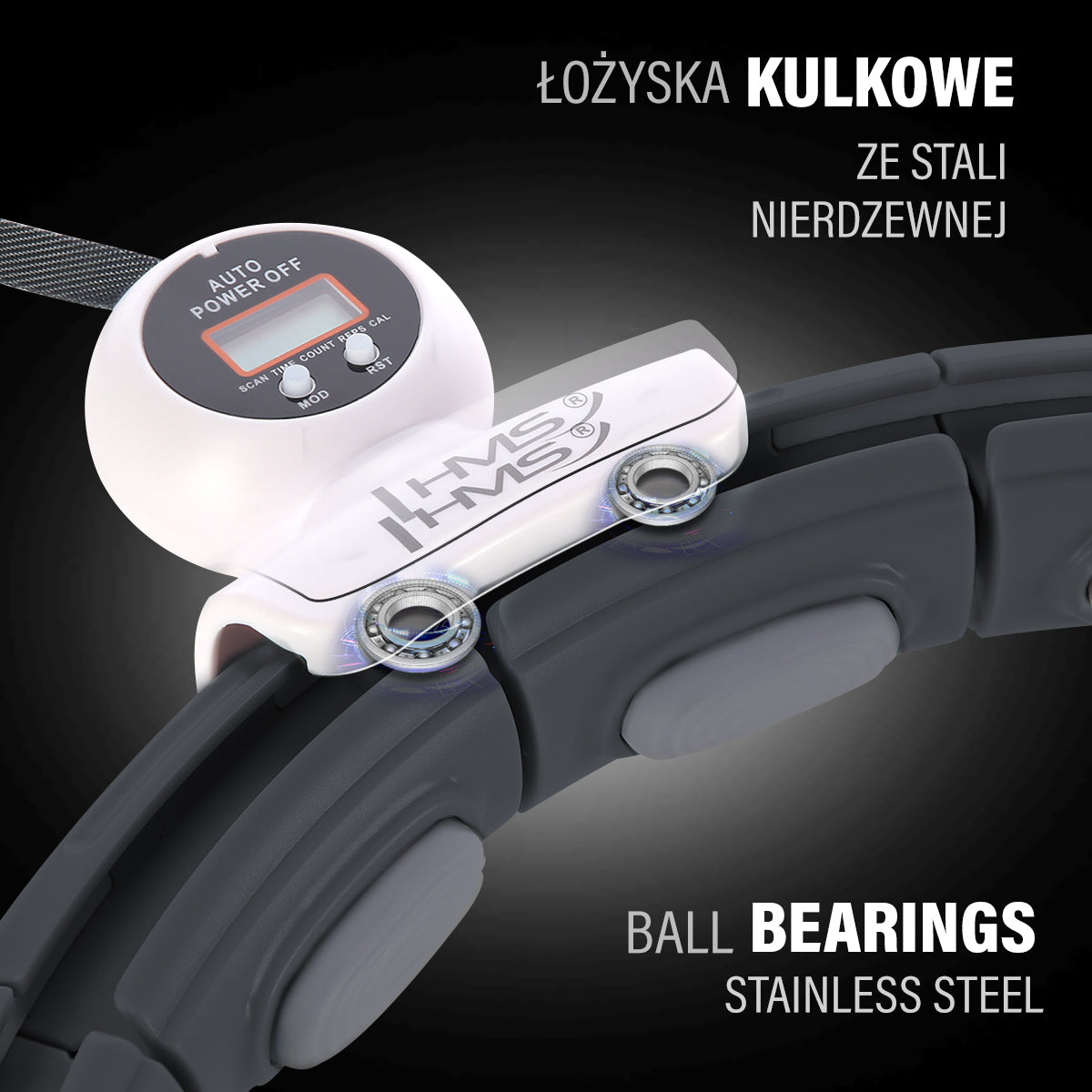 Hula hop black z magnesem i obciążnikiem + licznik HHM15 Hms