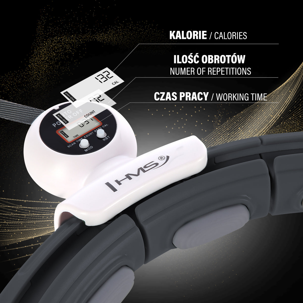 Hula hop black z magnesem i obciążnikiem + licznik HHM15 Hms