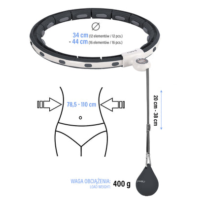 Hula hop black z magnesem i obciążnikiem + licznik HHM15 Hms