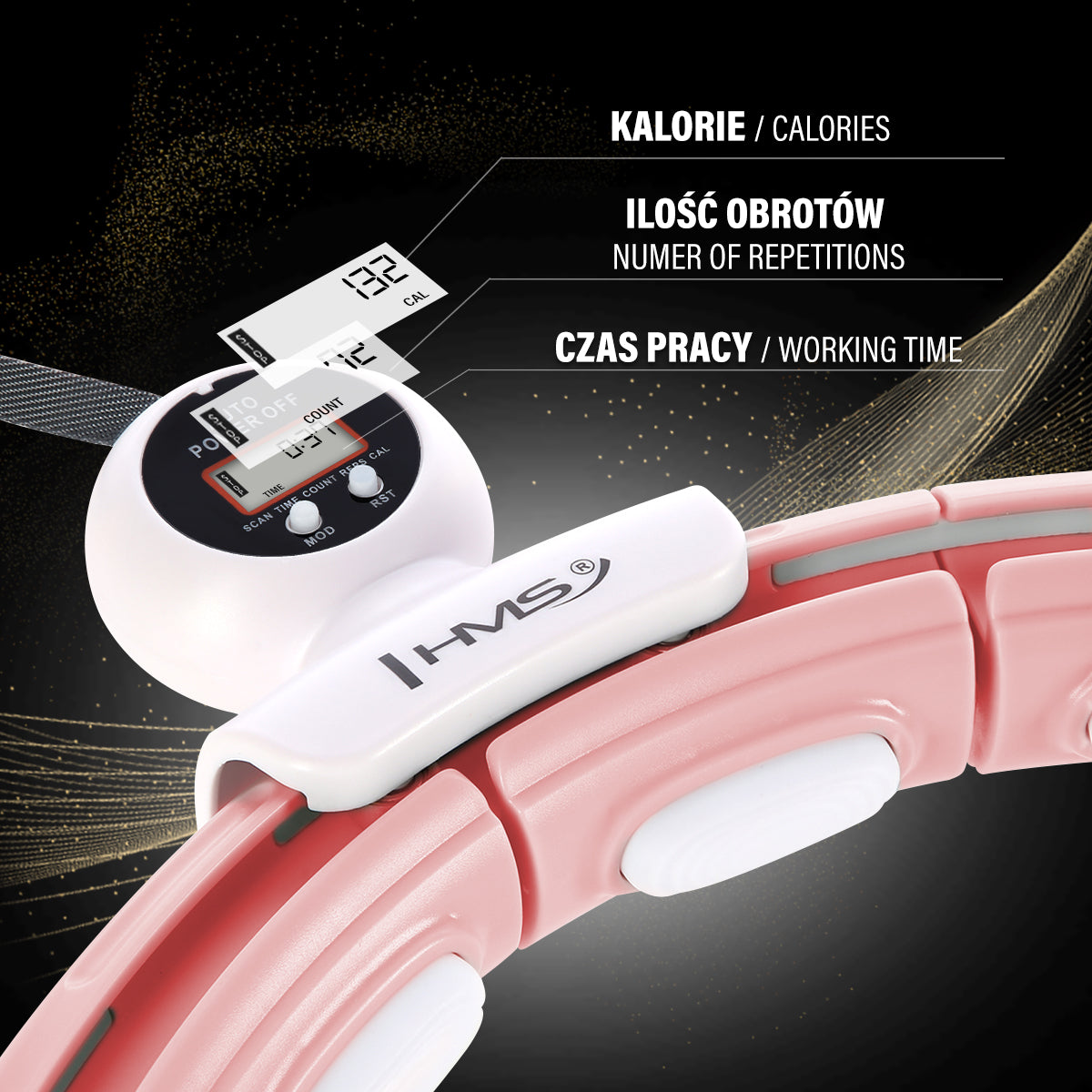 Hula hop pink z magnesem i obciążnikiem + licznik HHM15 Hms