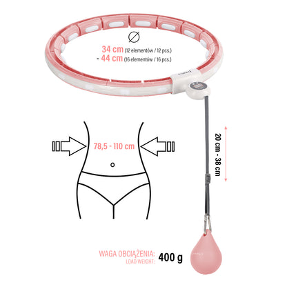Hula hop pink z magnesem i obciążnikiem + licznik HHM15 Hms