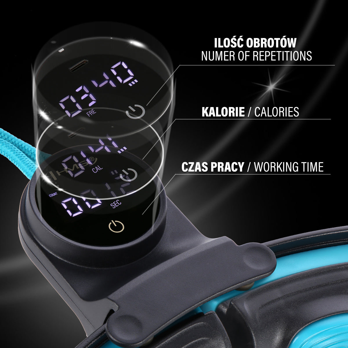 Hula hop black/turquoise z magnesami i obciążnikiem + licznik HHM17 Hms