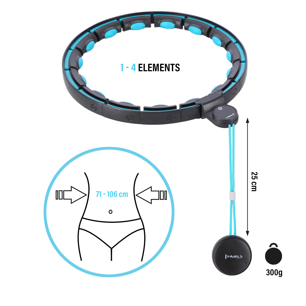 Hula hop black/turquoise z magnesami i obciążnikiem + licznik HHM17 Hms