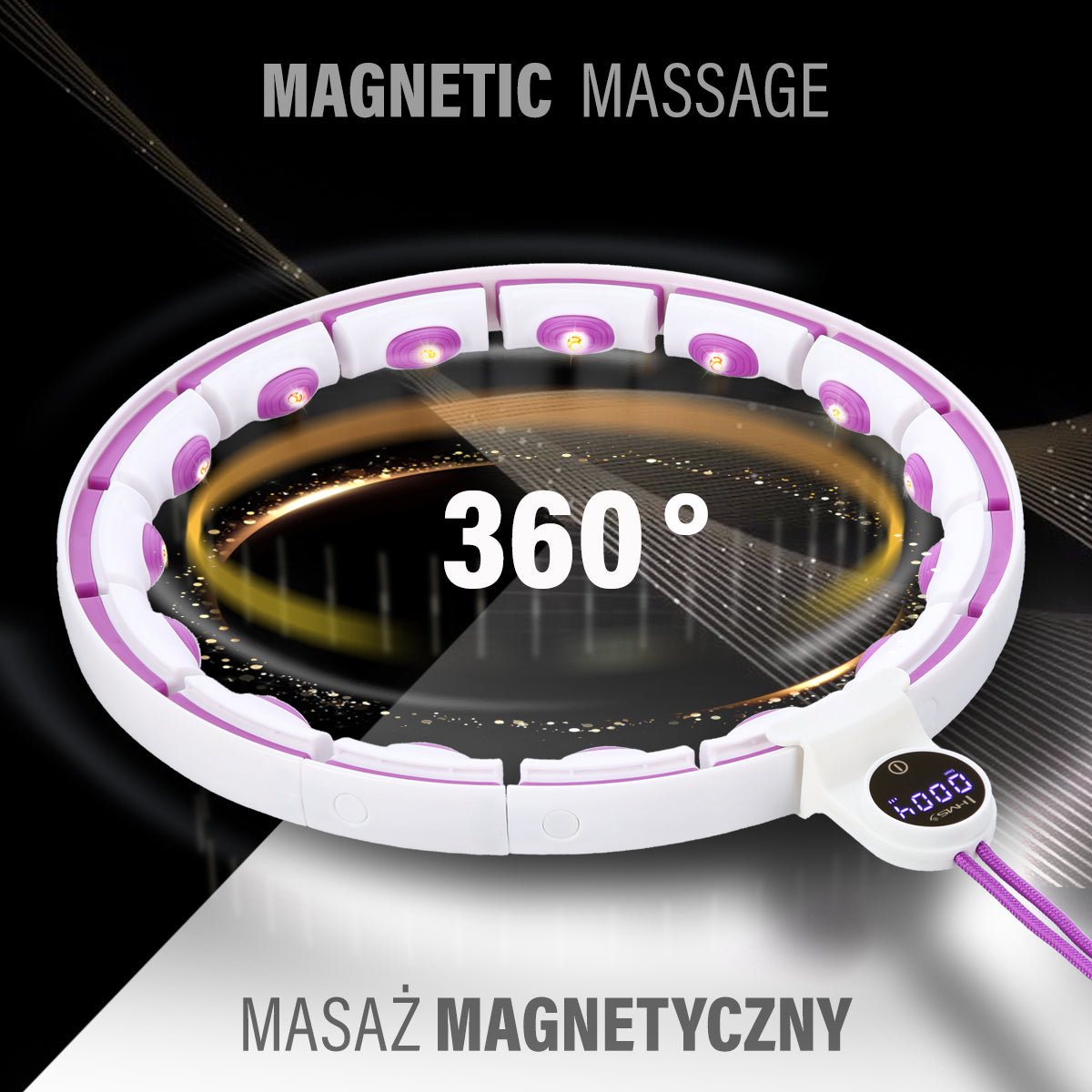 Hula hop white/violet z magnesami i obciążnikiem + licznik HHM17 Hms