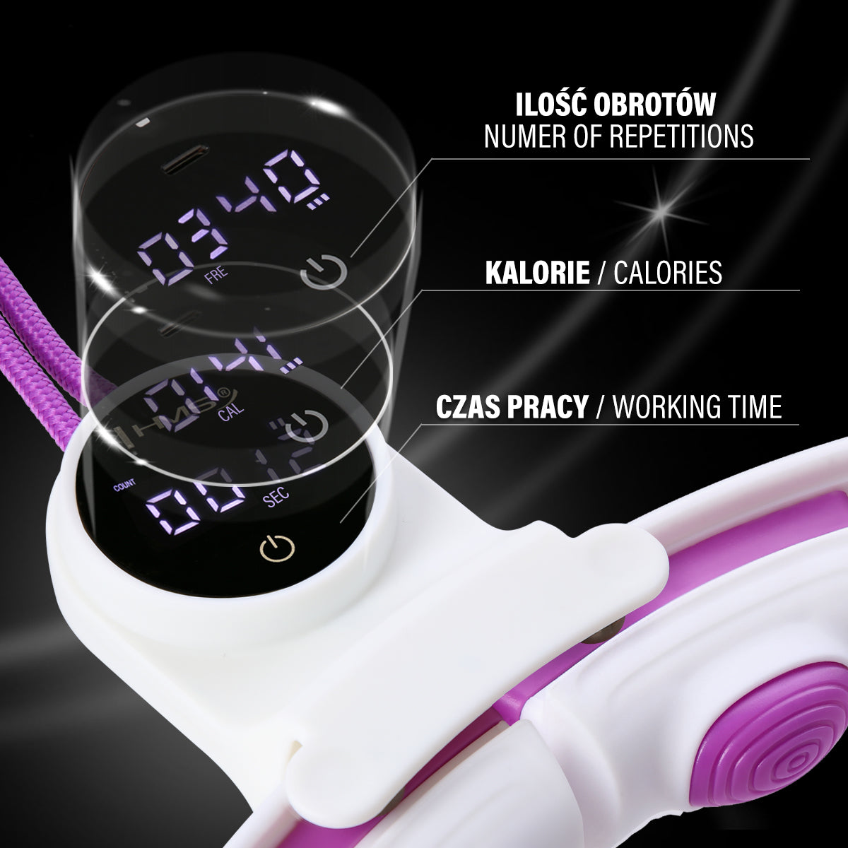 Hula hop white/violet z magnesami i obciążnikiem + licznik HHM17 Hms