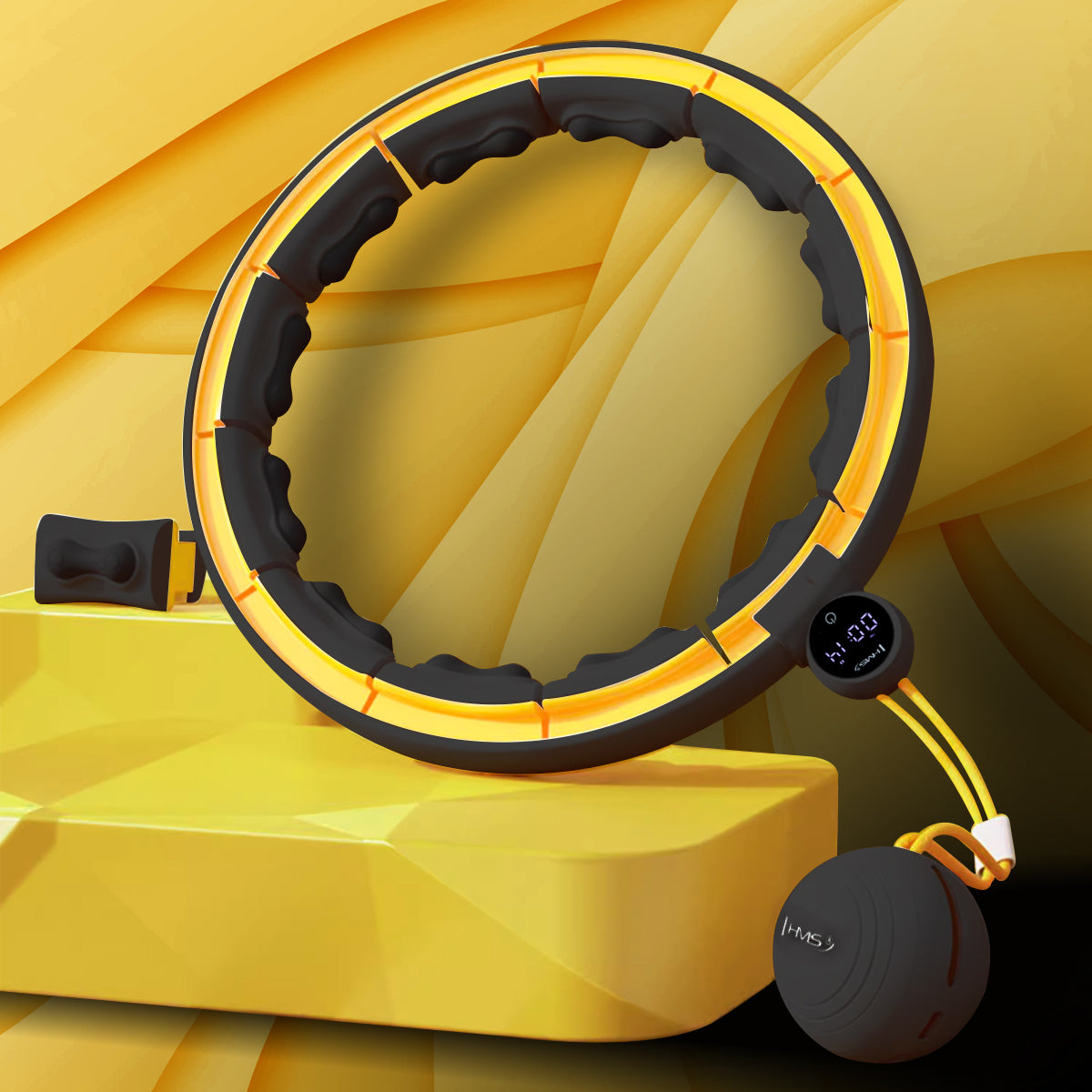 Hula hop black/yellow z magnesami, wypustkami tpe i obciążnikiem + licznik HHM21 Hms
