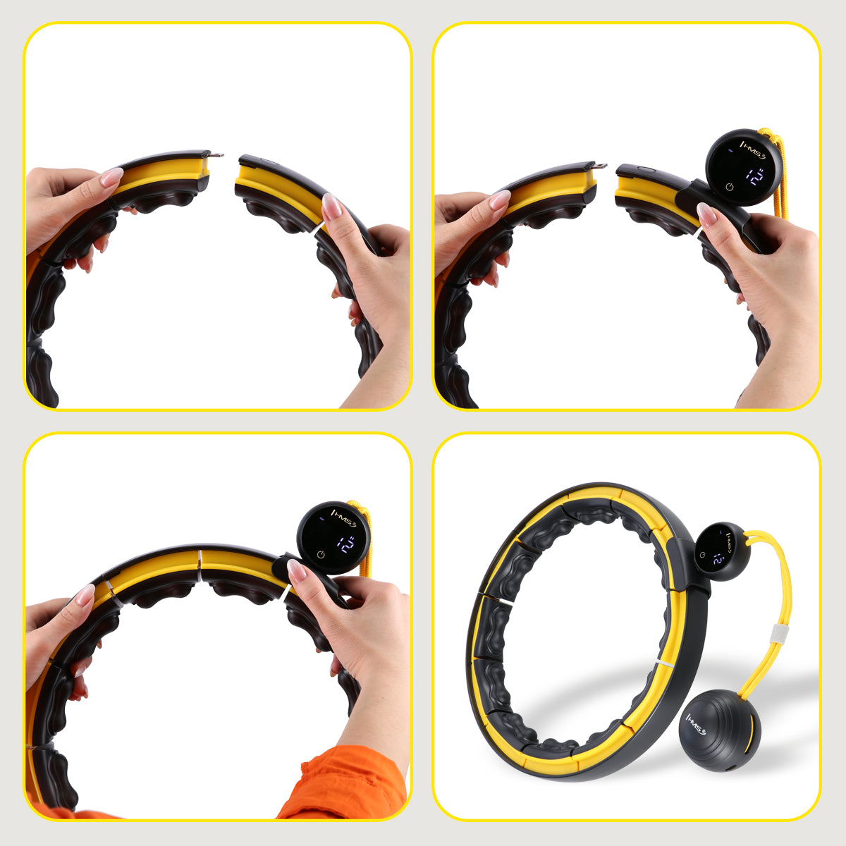 Hula hop black/yellow z magnesami, wypustkami tpe i obciążnikiem + licznik HHM21 Hms