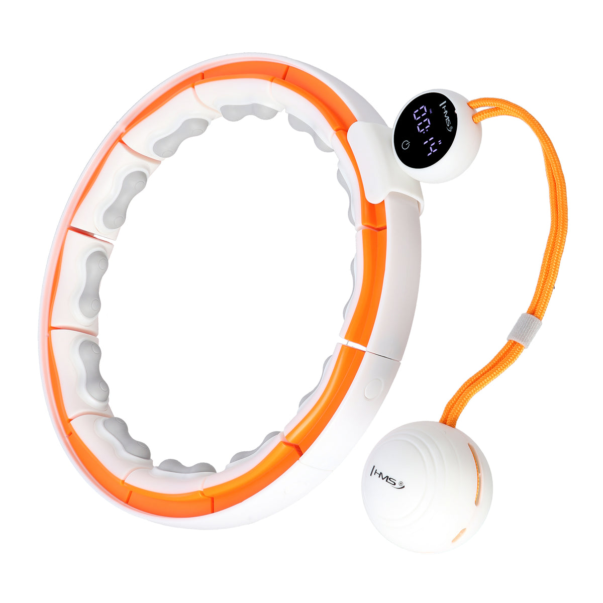 Hula hop white/orange z magnesami, wypustkami tpe i obciążnikiem + licznik HHM21 Hms