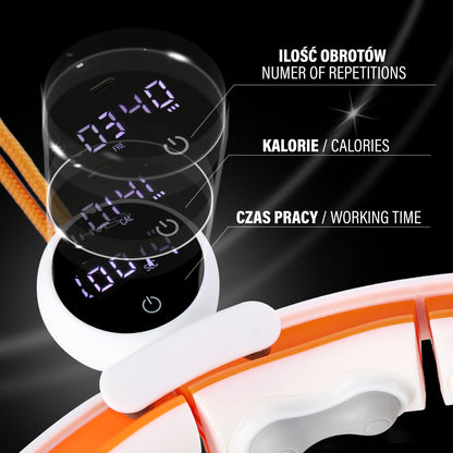Hula hop white/orange z magnesami, wypustkami tpe i obciążnikiem + licznik HHM21 Hms