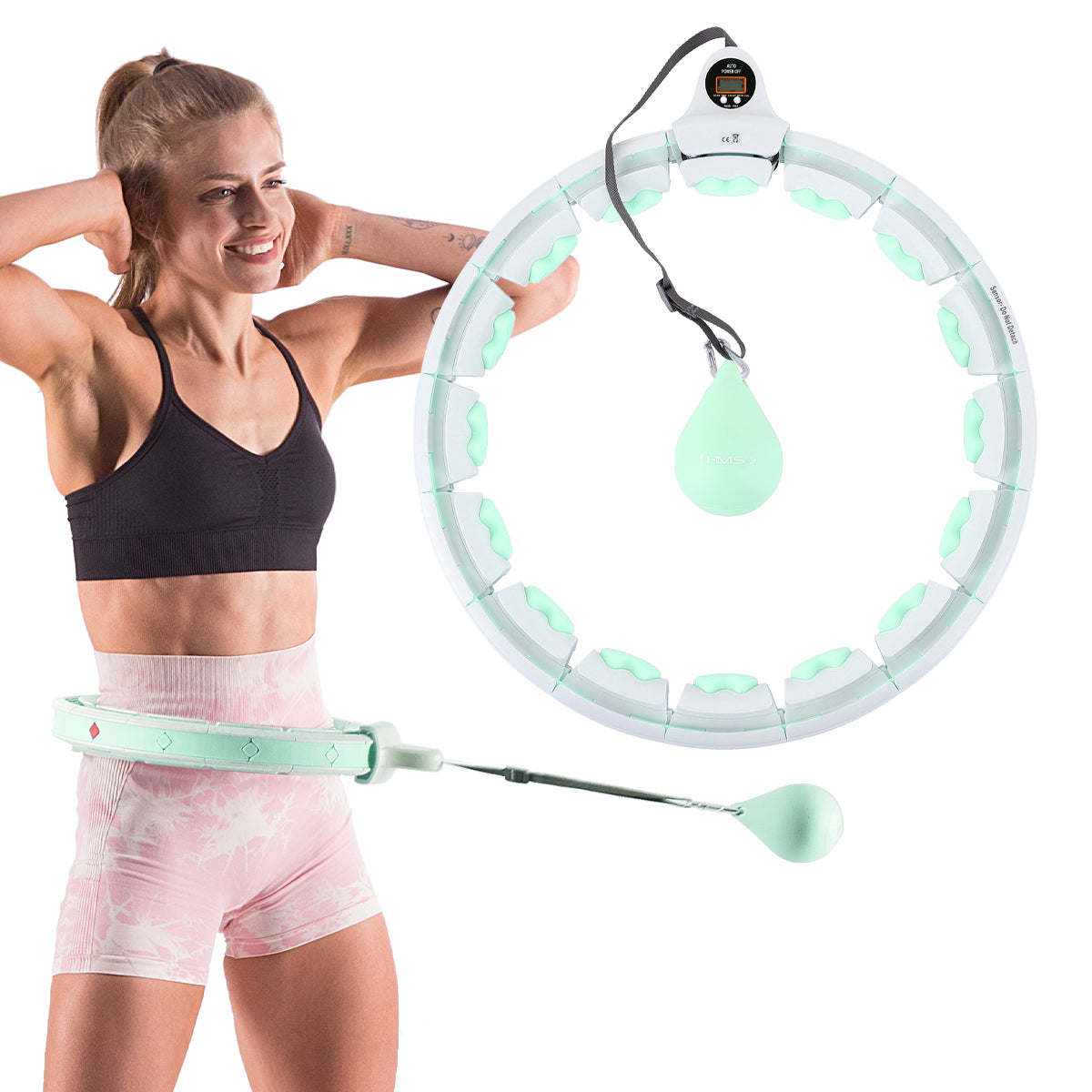 Hula hop green z wypustkami i obciążnikiem + licznik HHW06 Hms