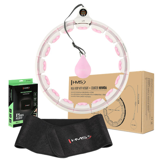 Zestaw hula hop hhw06 pink z piłką grawitacyjną i licznikiem + pas br163 black plus size Hms