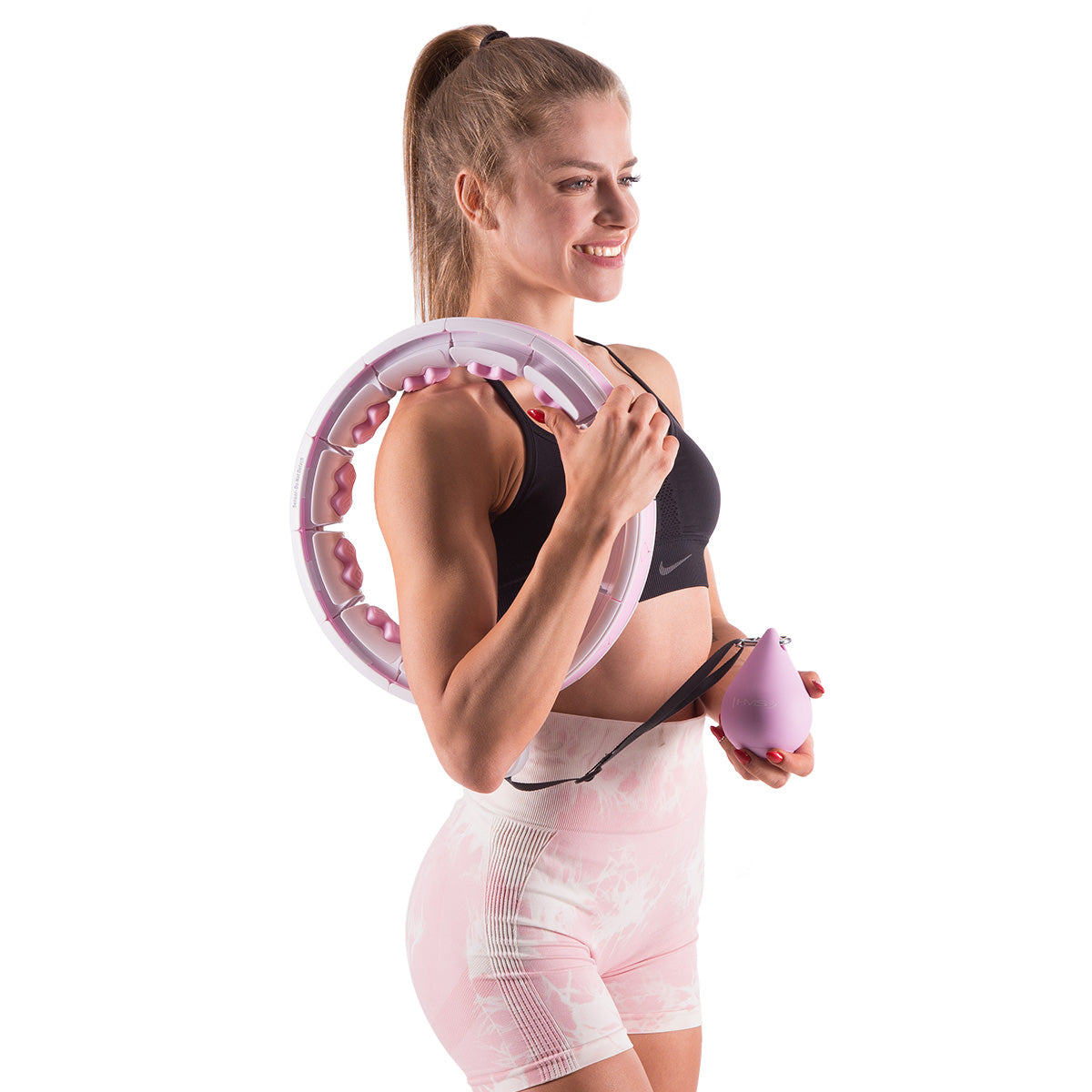 Zestaw hula hop hhw06 pink z piłką grawitacyjną i licznikiem + pas br163 black plus size Hms