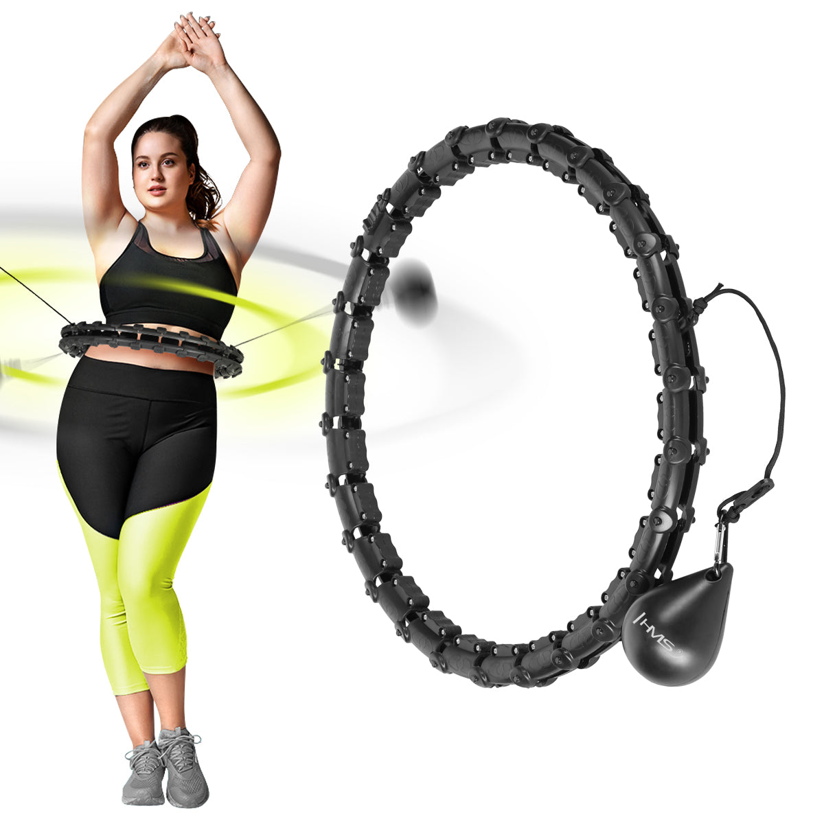 Plus size hula hop black z wypustkami i obciążnikiem HHW11 Hms