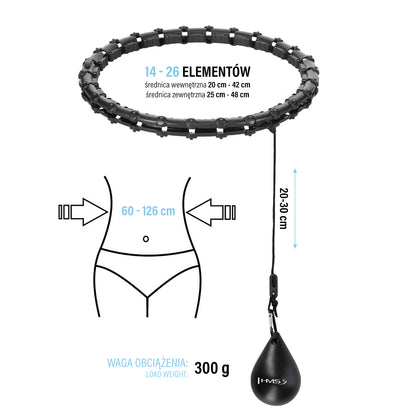 Plus size hula hop black z wypustkami i obciążnikiem HHW11 Hms