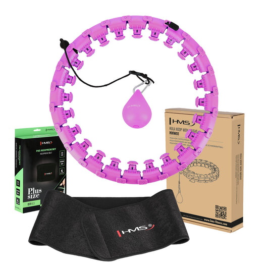 Zestaw hula hop hhw12 violet z wypustkami i obciążnikiem + pas br163 black plus size Hms