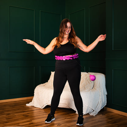 Zestaw hula hop hhw12 violet z wypustkami i obciążnikiem + pas br163 black plus size Hms