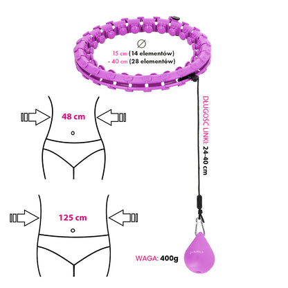 Zestaw hula hop hhw12 violet z wypustkami i obciążnikiem + pas br163 black plus size Hms