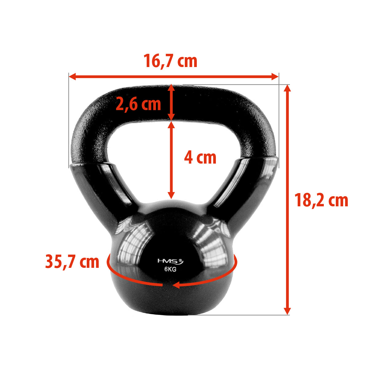 Black kettlebell żeliwny pokryty winylem KNV06 Hms