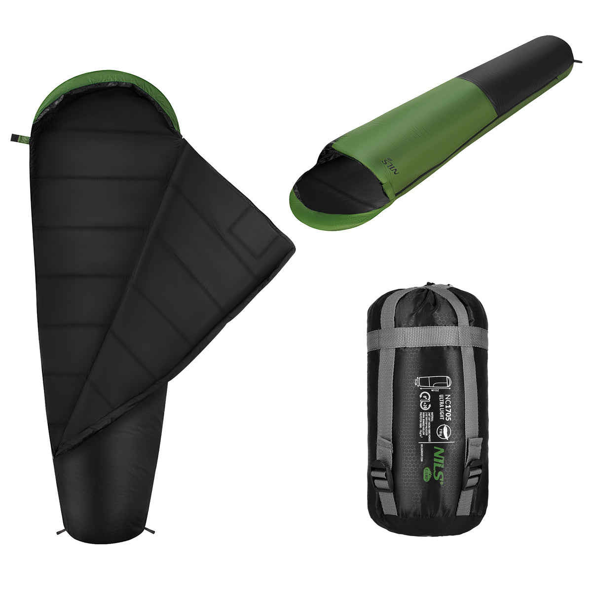 Śpiwór ultra light czarno-zielony NC1705 Nils Camp