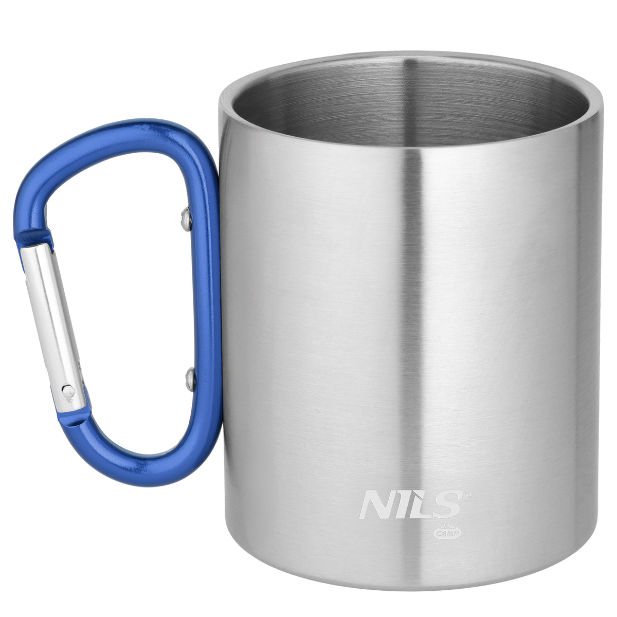 Kubek kempingowy z karabińczykiem 300 ml stal nierdzewna niebieski NC17110 Nils Camp