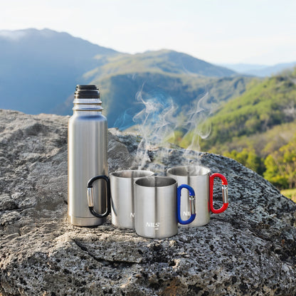 Kubek kempingowy z karabińczykiem 300 ml stal nierdzewna niebieski NC17110 Nils Camp