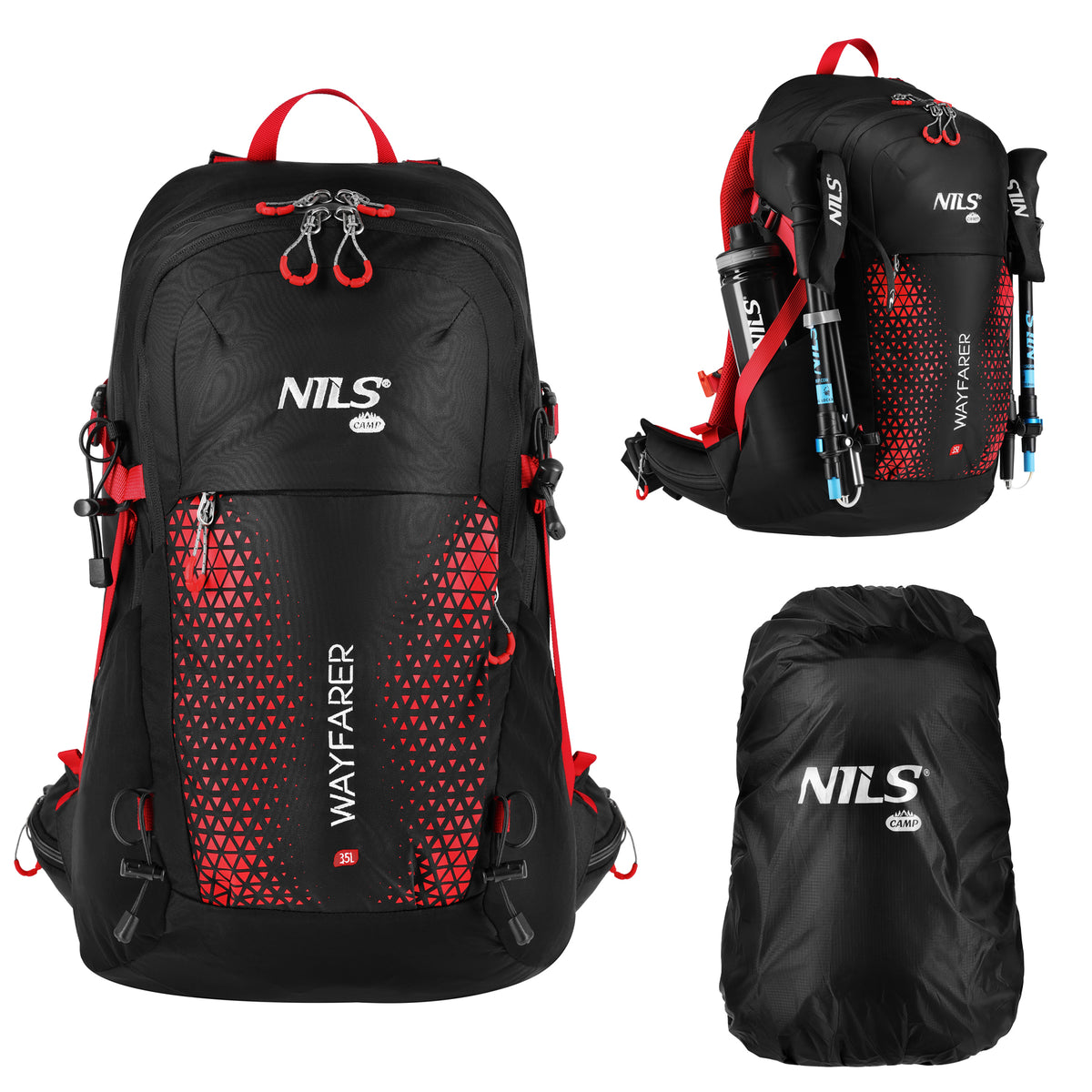 Plecak turystyczny czerwony wayfarer 35l NC1925 Nils Camp
