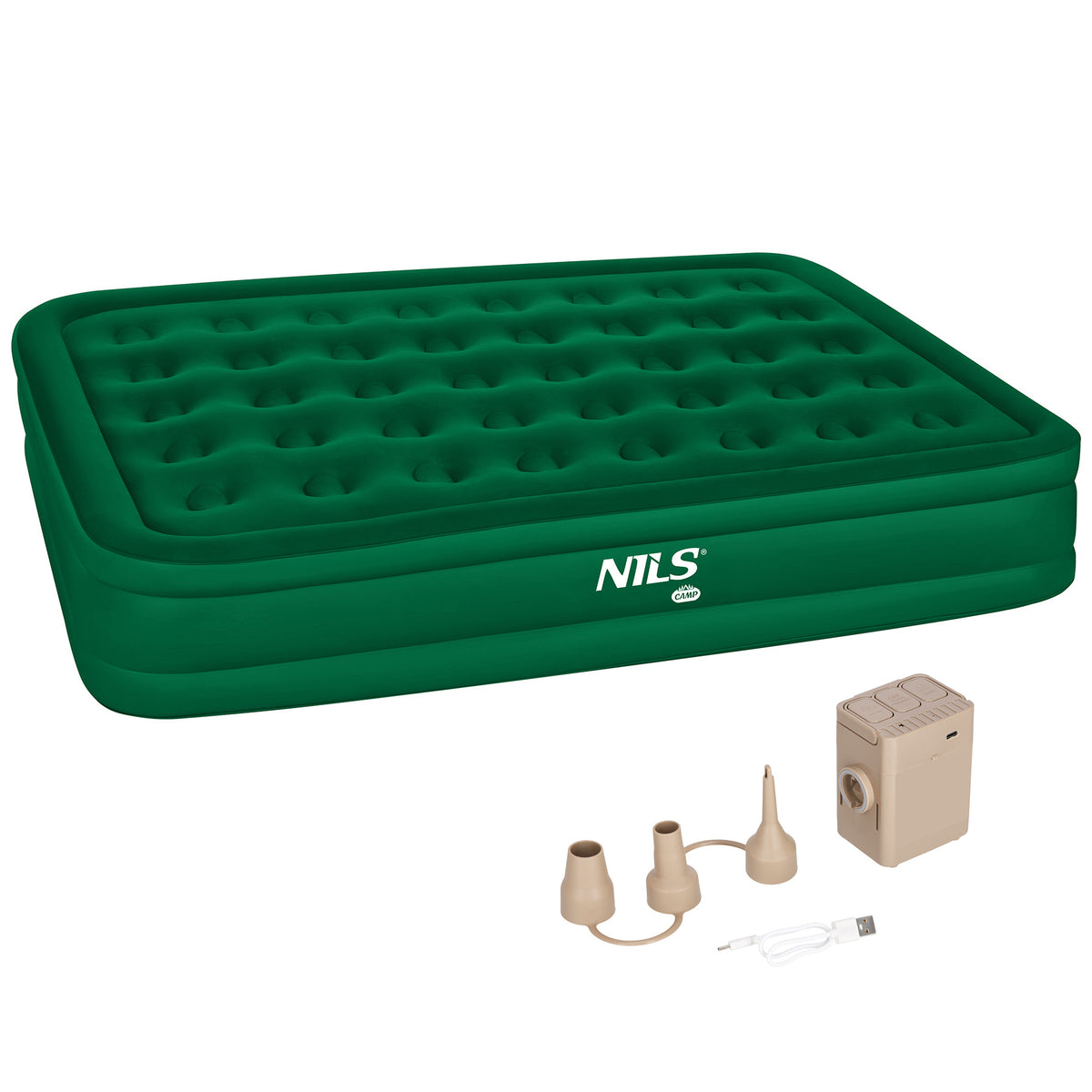 Materac dwuosobowy king size zielony + pompka elektryczna NC2808 Nils Camp