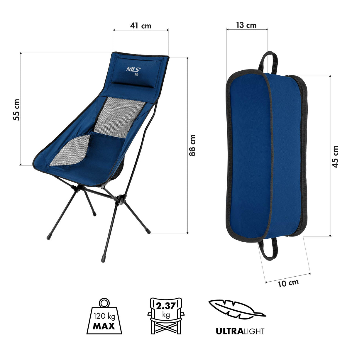 Krzesło składane ultralight granatowe NC3322 Nils Camp