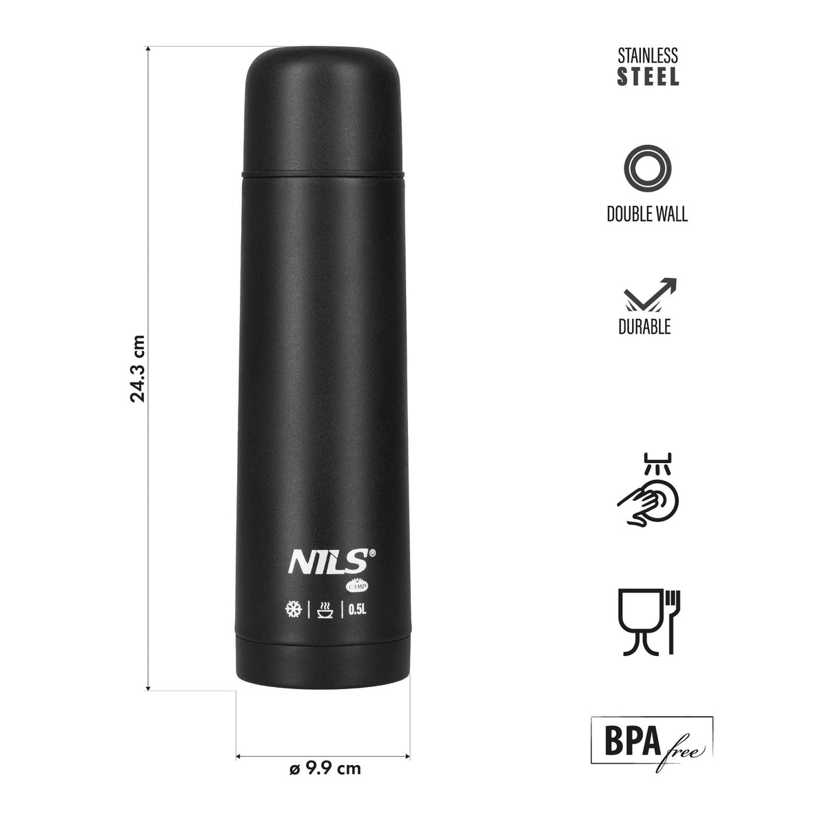 Termos turystyczny 500 ml czarny NC3803 Nils Camp
