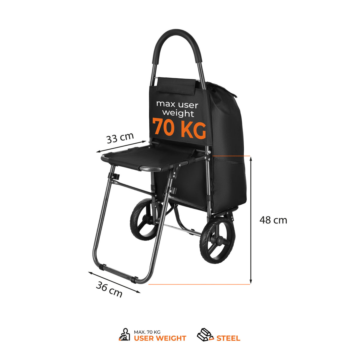 Wózek na zakupy z siedziskiem 40l czarny nils NC4303 Nils Camp