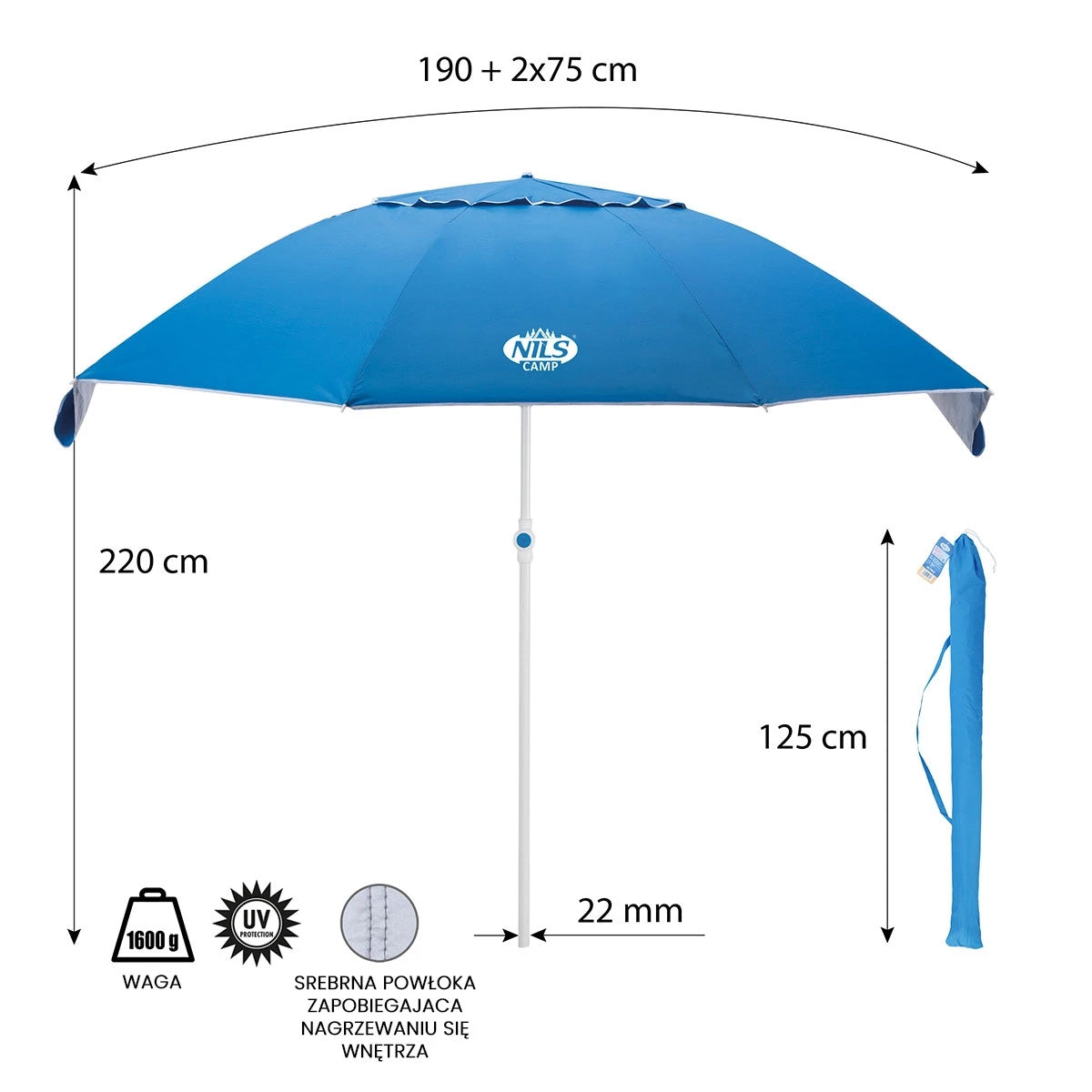Parasol plażowy xl 220 cm camp NC7822 Nils