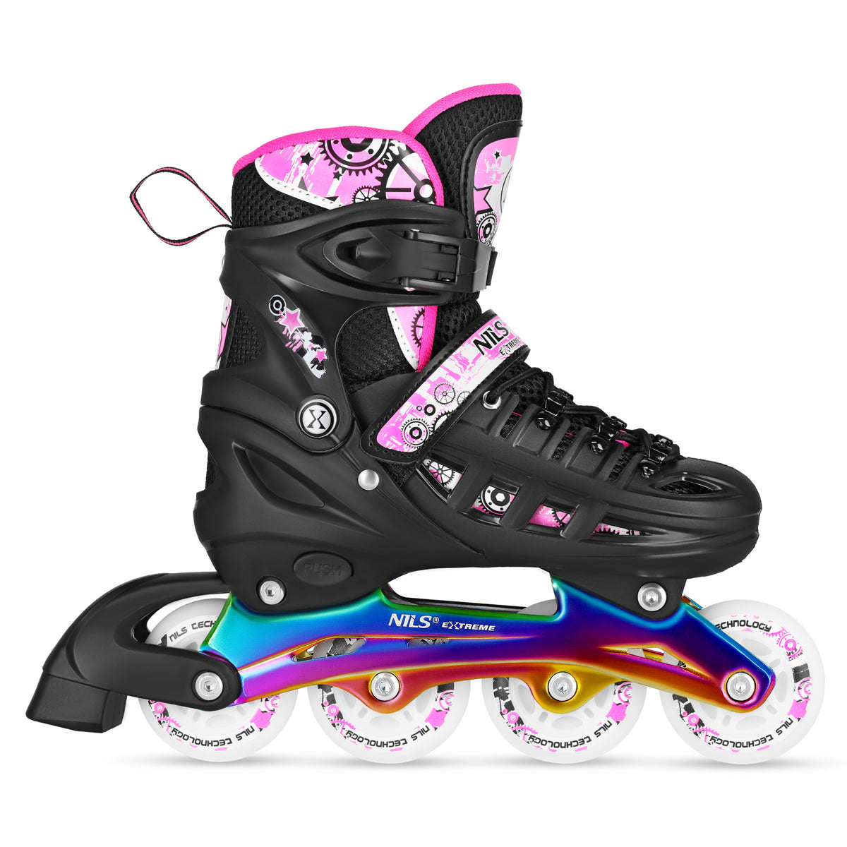 NH10905 4w1 ŁYŻWOROLKI LED RÓŻOWE Z WYM. PŁOZĄ HOKEJOWĄ RAINBOW ROZM. L(39-42) NILS EXTREME